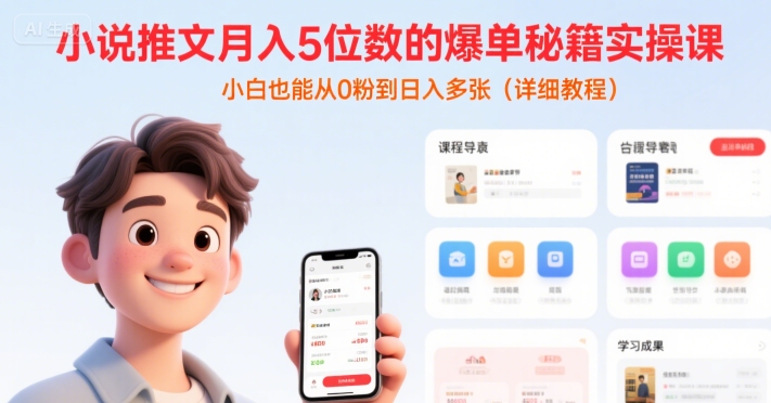 小说推文月入5位数的爆单秘籍实操课，，小白也能从0粉到日入多张(详细教程)-刀客资源网