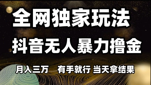 全网独家玩法抖音无人暴力撸金，月入3W，有手就行，当天拿结果【揭秘】-刀客资源网
