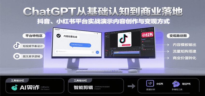 ChatGPT从基础认知到商业落地，实战演示抖音、小红书等平台的内容创作与变现-刀客资源网