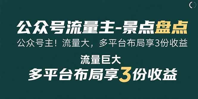 （15553期）公众号流量主-景点盘点 流量巨大 多平台布局享3份收益-刀客资源网
