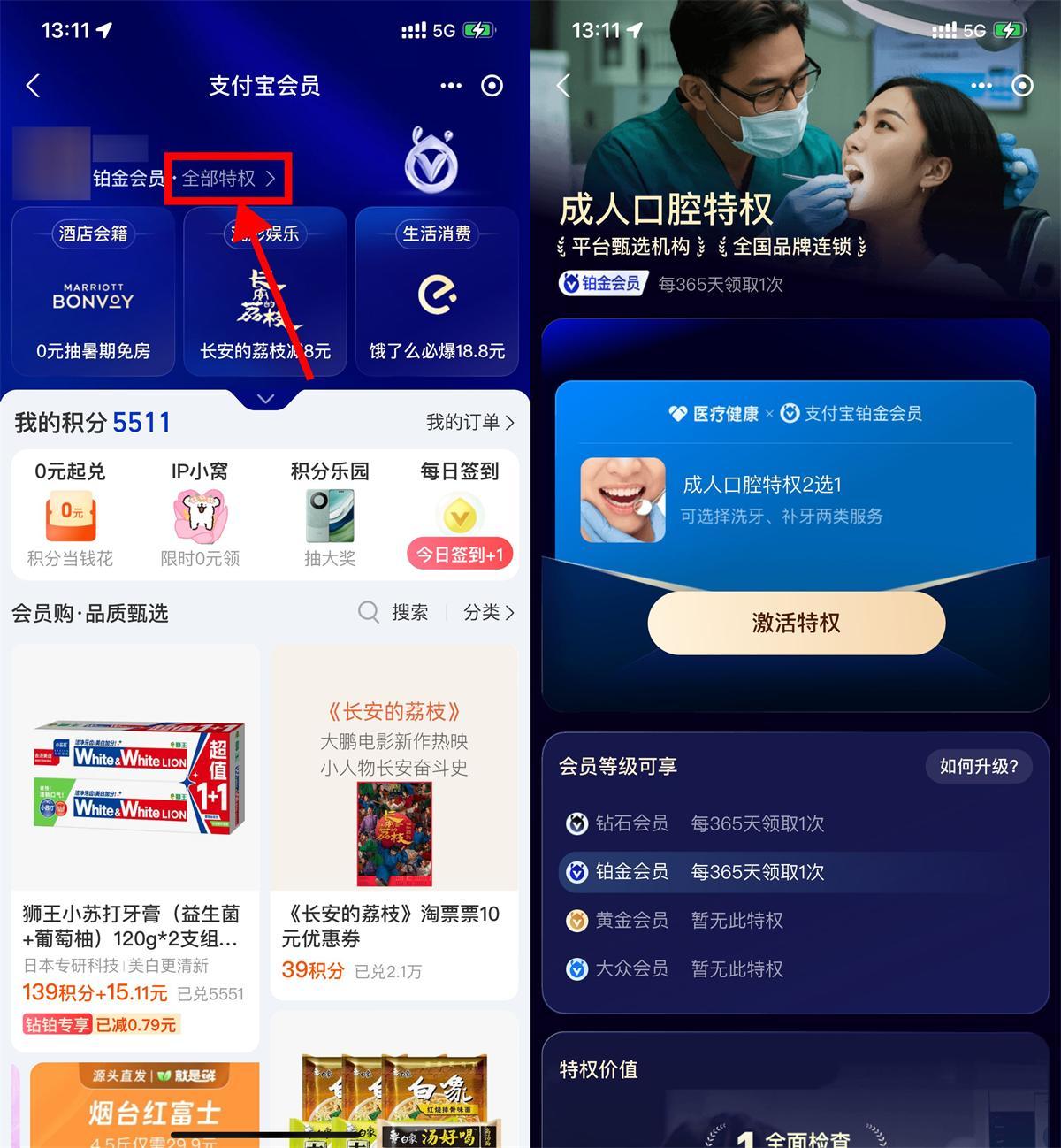 支付宝铂金钻石会员免费洗牙-刀客资源网