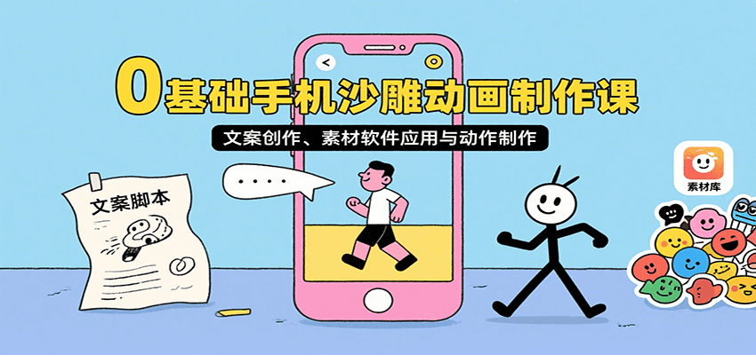 0基础手机沙雕动画制作课，文案创作、素材软件应用与动作制作-刀客资源网