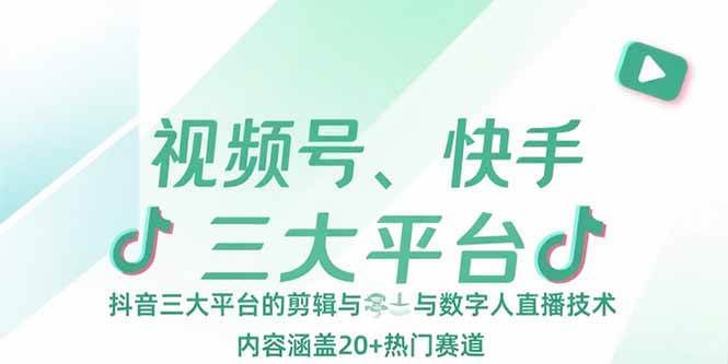 （15449期）视频号、快手、抖音三大平台的剪辑与数字人直播技术，内容涵盖20+热门赛道-刀客资源网