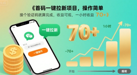 首码一键拉新项目，操作简单，接个验证码就算完成，收益可观， 一小时收益70+【揭秘】-刀客资源网