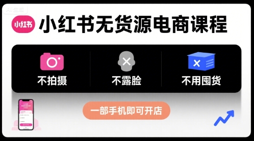 小红书无货源电商课程，不拍摄不露脸不用囤货，一部手机即可开店-刀客资源网