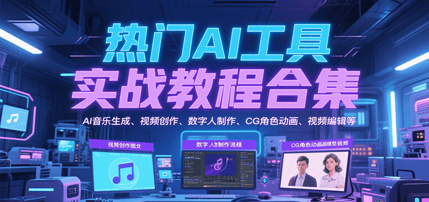 热门AI工具实战教程合集，AI音乐生成、视频创作、数字人制作、CG角色动画、视频编辑等-刀客资源网