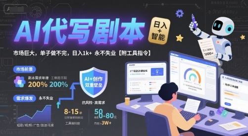 AI代写剧本，市场巨大，单子做不完，日入1k+ 永不失业【附工具指令】-刀客资源网
