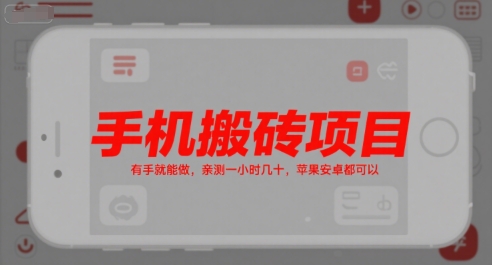 手机搬砖项目，有手就能做，亲测一小时几十，苹果安卓都可以-刀客资源网