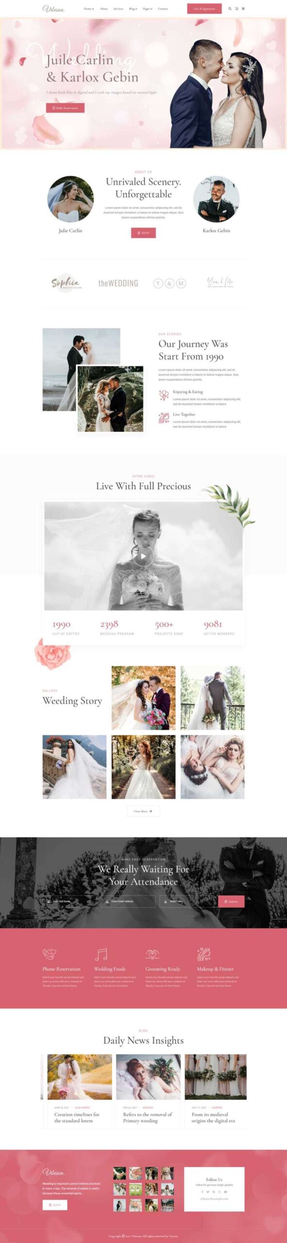 粉色浪漫婚纱摄影婚礼策划公司html模板-刀客资源网