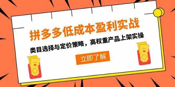 拼多多低成本盈利实战，类目选择与定价策略，高权重产品上架实操-刀客资源网