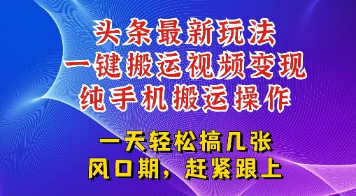 今日头条最新玩法，一键搬运视频也能轻松变现，随随便便就爆百W流量，新风口新玩法-刀客资源网