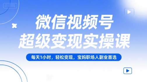 微信视频号超级变现实操课，每天1小时，轻松变现，宝妈职场人副业首选-刀客资源网
