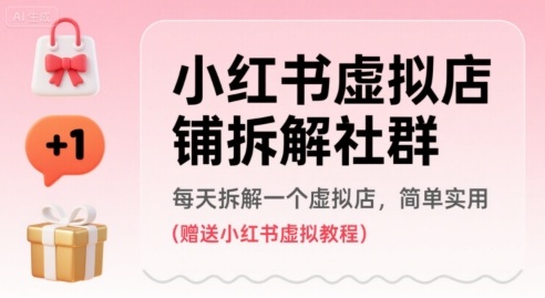 小红书虚拟店铺拆解社群，每天拆解一个虚拟店，简单实用(赠送小红书虚拟教程)-刀客资源网