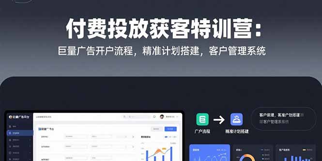 付费投放获客特训营：巨量广告开户流程，精准计划搭建，客户管理系统-刀客资源网