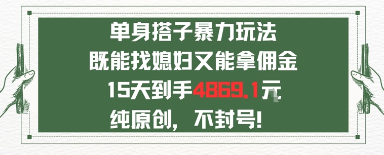 单身男女找搭子，既能找媳妇又能拿佣金的玩法一个微信15天到手4869-刀客资源网