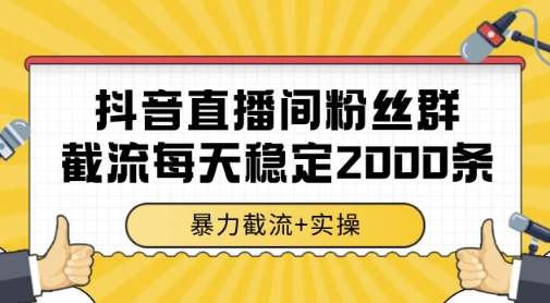 抖音直播间粉丝群暴力截流，一台电脑每天稳定2000条数据，暴力截流+实操 【揭秘】-刀客资源网