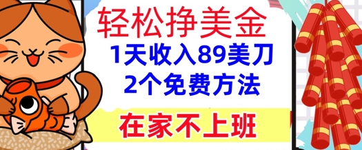 在家不上班，轻松挣美金， 1天收入89美刀，2个免费方法，懒人捡钱-刀客资源网