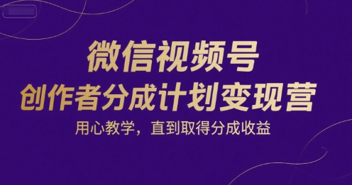 微信视频号创作者分成计划变现营，用心教学，直到取得分成收益-刀客资源网