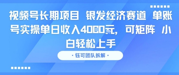 视频号长期项目 银发经济赛道 单账号实操单日收入1k，可矩阵 小白轻松上手-刀客资源网