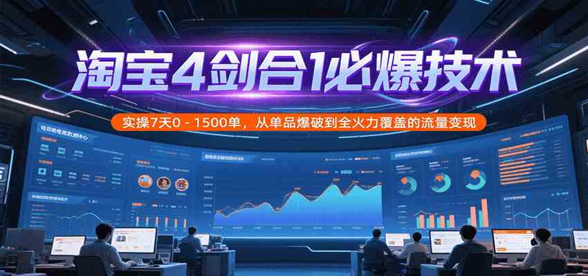 淘宝4剑合1必爆技术，实操7天0-1500单，从单品爆破到全火力覆盖的流量变现-刀客资源网