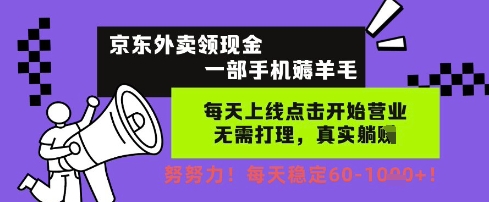 京东外卖领现金，一部手机薅羊毛，每天上线动动手指，无需打理，每天保底60+，每天就是如此轻松【揭秘】-刀客资源网