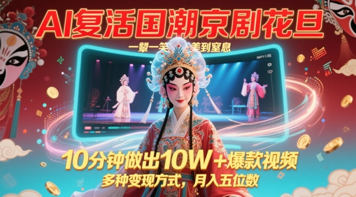AI复活国潮京剧花旦，一颦一笑美到窒息，10分钟做出10W+爆款视频，多种变现方式，月入五位数-刀客资源网