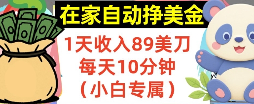 在家自动挣美金，1天收入89刀，每天10分钟，小白专属，长期的被动收入-刀客资源网