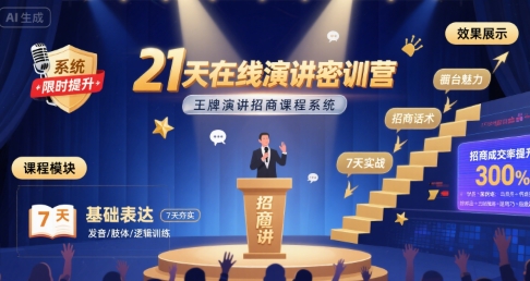 21天在线演讲密训营，王牌演讲招商课程系统-刀客资源网
