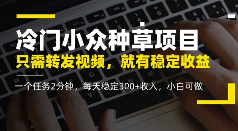 冷门小众种草项目，只需转发视频，每天就有稳定收益，无门槛，每天稳定3张+收入，小白可做-刀客资源网