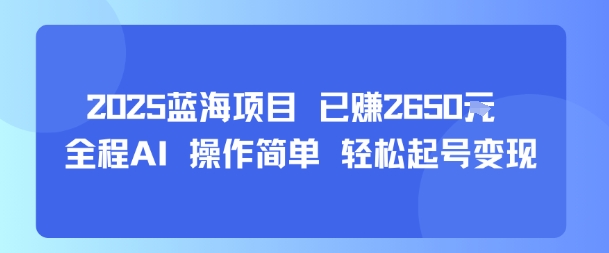 2025蓝海项目 已挣2650米 全程AI 操作简单 轻松起号变现-刀客资源网