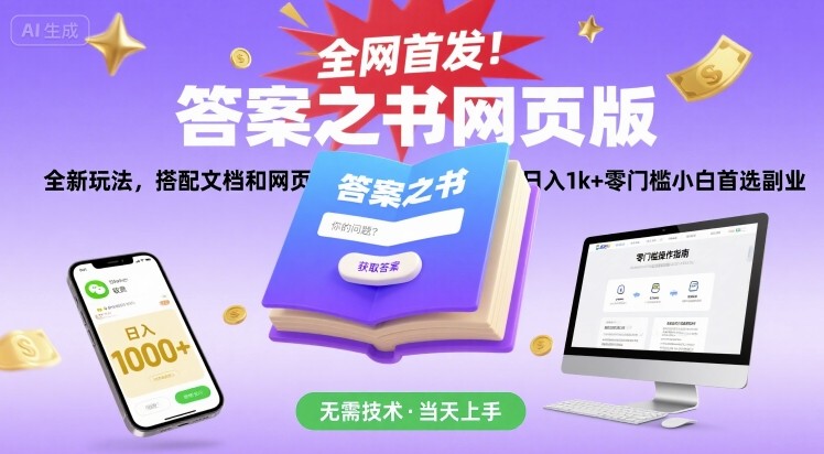 全网首发！答案之书网页版，全新玩法，搭配文档和网页，日入1k+零门槛小白首选副业【揭秘】-刀客资源网