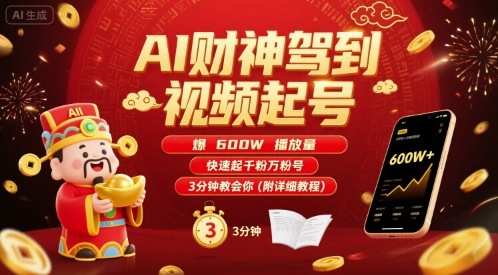 AI财神驾到视频起号，爆600W播放量，快速起千粉万粉号，3分钟教会你(附详细教程)-刀客资源网