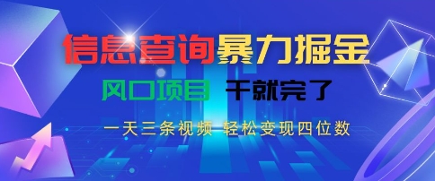 信息查询暴力掘金，一天三条视频，轻松变现四位数，风口项目干就完了【揭秘】-刀客资源网