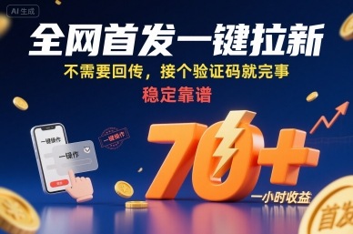 全网首发一键拉新项目，不需要回传，接个验证码就完事，稳定靠谱，一小时收益70+【揭秘】-刀客资源网