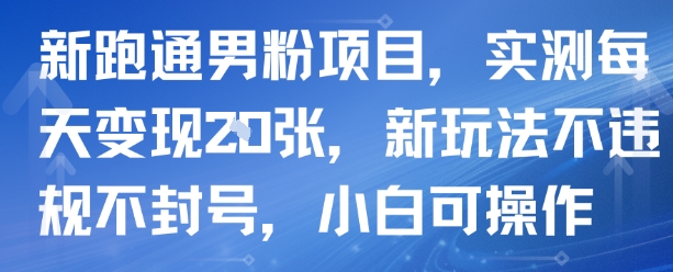 新跑通男粉项目，实测每天变现多张，新玩法不违规不封号，小白可操作-刀客资源网