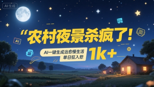 农村夜景杀疯了！AI一键生成治愈系慢生活，单日狂入1k+-刀客资源网