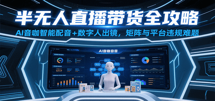 半无人直播带货全攻略：AI音咖智能配音+数字人出镜，解决账号矩阵与平台违规难题-刀客资源网