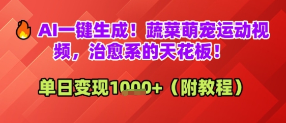 AI一键生成！蔬菜萌宠运动视频，治愈系的天花板！单日变现多张-刀客资源网