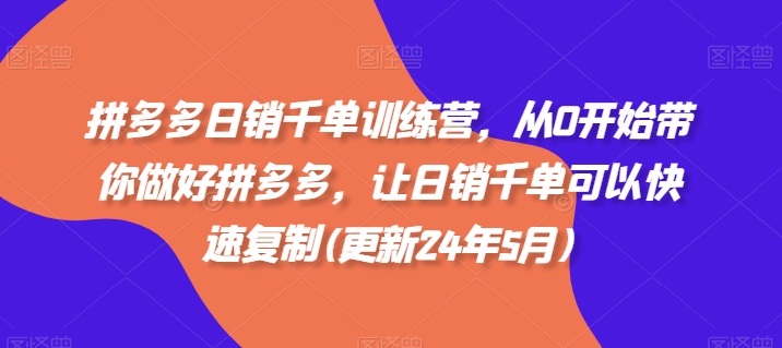 拼多多日销千单训练营，从0开始带你做好拼多多，让日销千单可以快速复制(更新25年5月)-刀客资源网