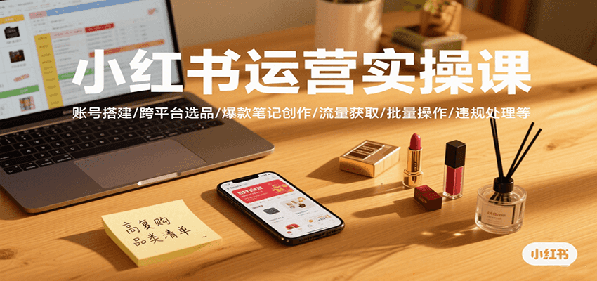 小红书运营实操课，账号搭建/跨平台选品/爆款笔记创作/流量获取/批量操作/违规处理等-刀客资源网