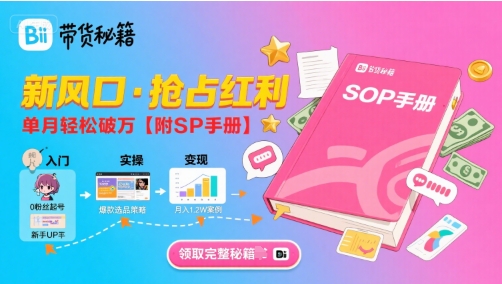 B站哔哩哔哩带货秘籍，新风口，抢占红利，单月轻松破万【附SOP手册】-刀客资源网