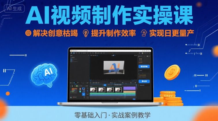 Ai视频制作实操课，解决创意枯竭、效率低下痛点，实现日更量产可持续变现-刀客资源网