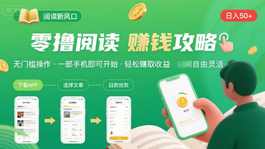 零撸阅读新风口，无门槛轻松挣，一部手机，日入 50-3张【揭秘】-刀客资源网