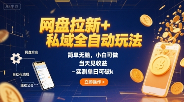 网盘拉新+私域全自动玩法，简单无脑，小白可做，当天见收益，实测单日可破k-刀客资源网