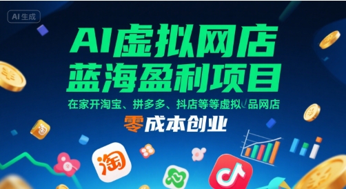 AI虚拟网店蓝海盈利项目，在家开淘宝、拼多多、抖店等虚拟品网店，零成本创业-刀客资源网
