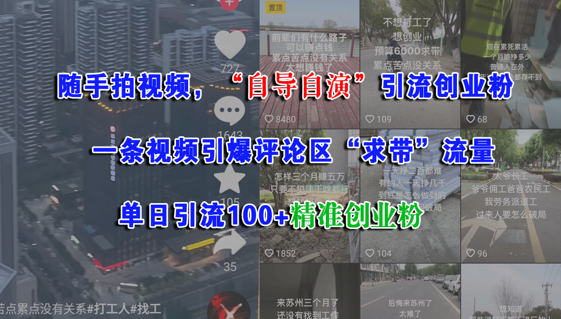（15111期）随手拍视频，“自导自演”引流创业粉， 一条视频引爆评论区“求带”流量，单日引流100+精准创业粉-刀客资源网