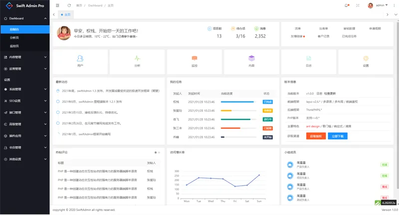 swiftadmin(基于ThinkPHP6 + Layui的开源后台管理系统框架)-刀客资源网