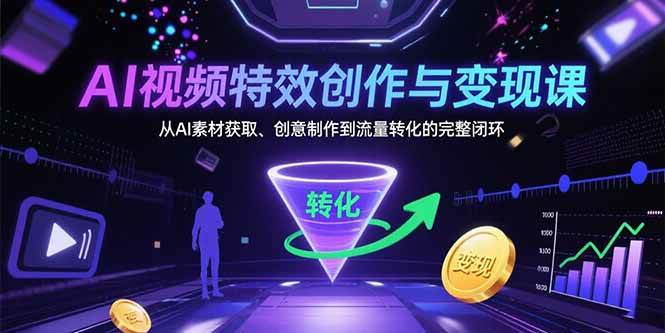 （15587期）AI视频特效创作与变现课：从AI素材获取、创意制作到流量转化的完整闭环-刀客资源网