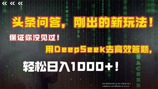 （14957期）头条问答，刚出的新玩法！保证你没见过！结合Deepseek高效答题，轻松日…-刀客资源网