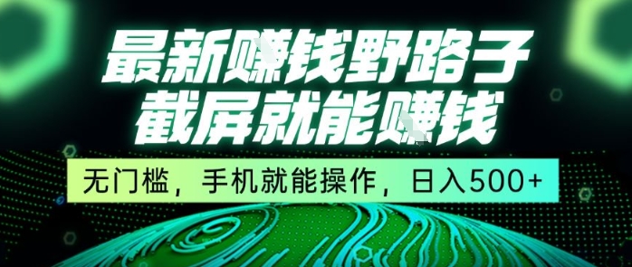 最新野路子截屏就能挣钱，无门槛，手机就能操作，日入5张【揭秘】-刀客资源网